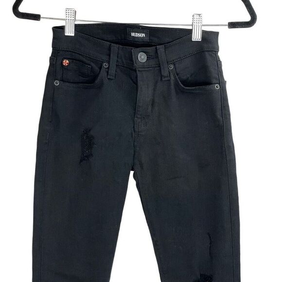 Hudson Jeans Black Nico Midrise Distressed Super Skinny Jeans Size 24 - Picture 4 of 10